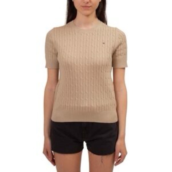 Tommy Hilfiger Neutral Short Sleeve Cable Knit Sweater XS Excellent Condition - Picture 1 of 9